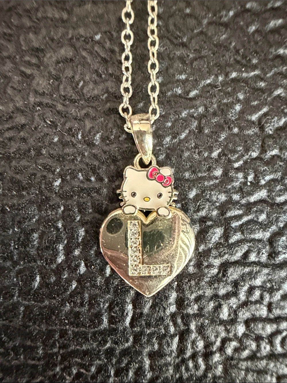 Hello Kitty Silver Heart Pendant Necklace with Pink Bow